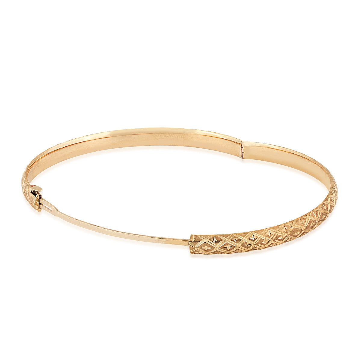 4.7mm Quilted Hinged Bangle Bracelet in 10K Yellow Gold front view