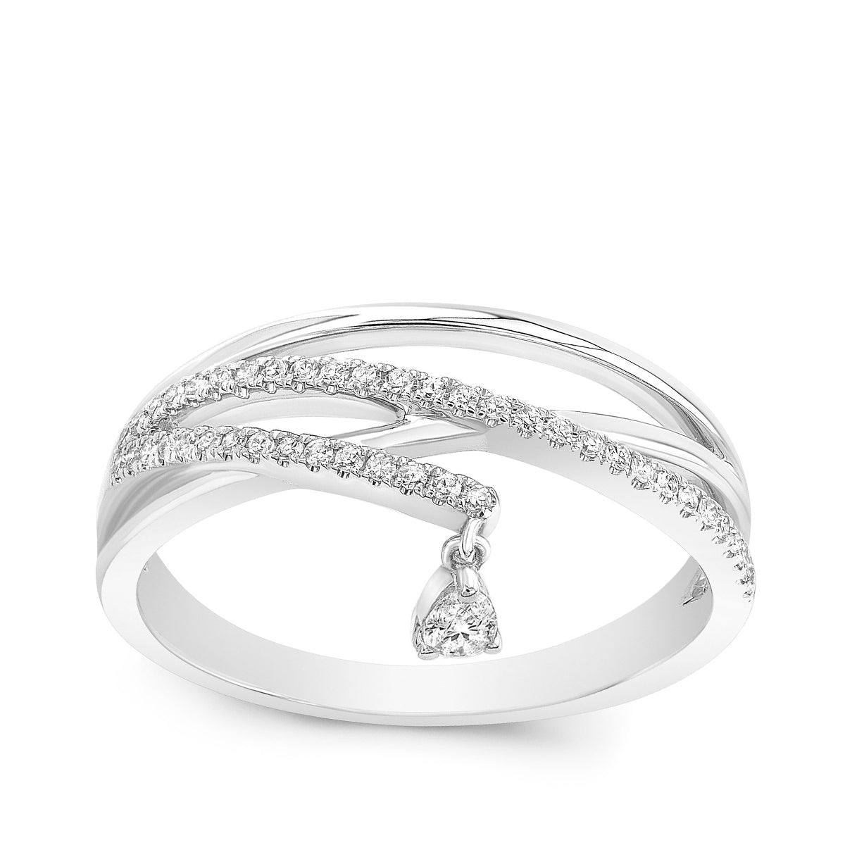 JustDesi 1/5 ct. tw. Pear-Shaped Diamond Dangle Ring in 14K White Gold
