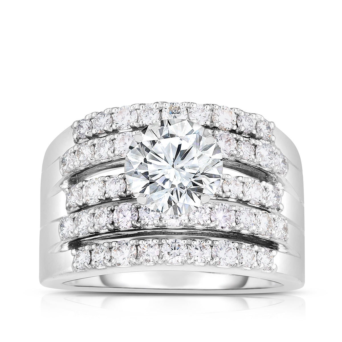 Brilliantly Yours 1-1/10 ct. tw. Diamond Multirow Wide Band Semi-Mount Engagement Ring in 14K White Gold