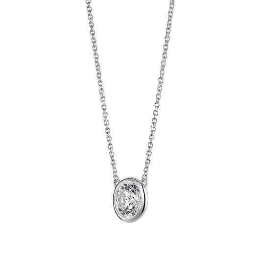 Lightbox 1 ct. tw. Lab-Grown Round Diamond Solitaire Bezel Set Necklace in 14K White Gold front view