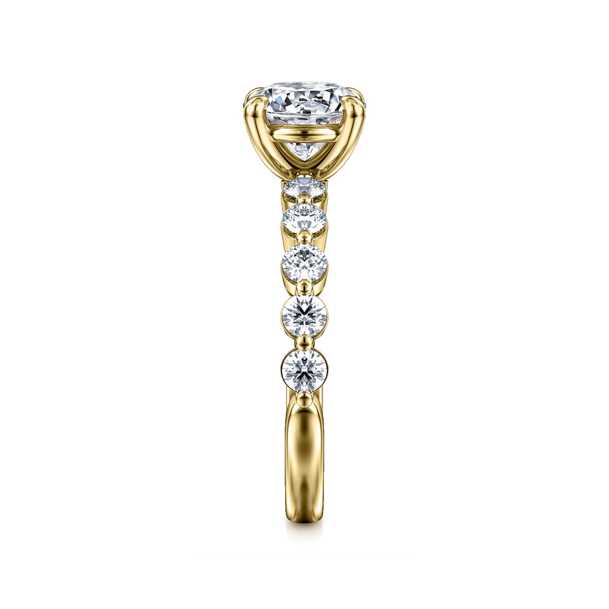 Gabriel & Co. 3/4 ct. tw. Diamond Shared Prong Round Semi-Mount Engagement Ring in 14K Yellow Gold side profile