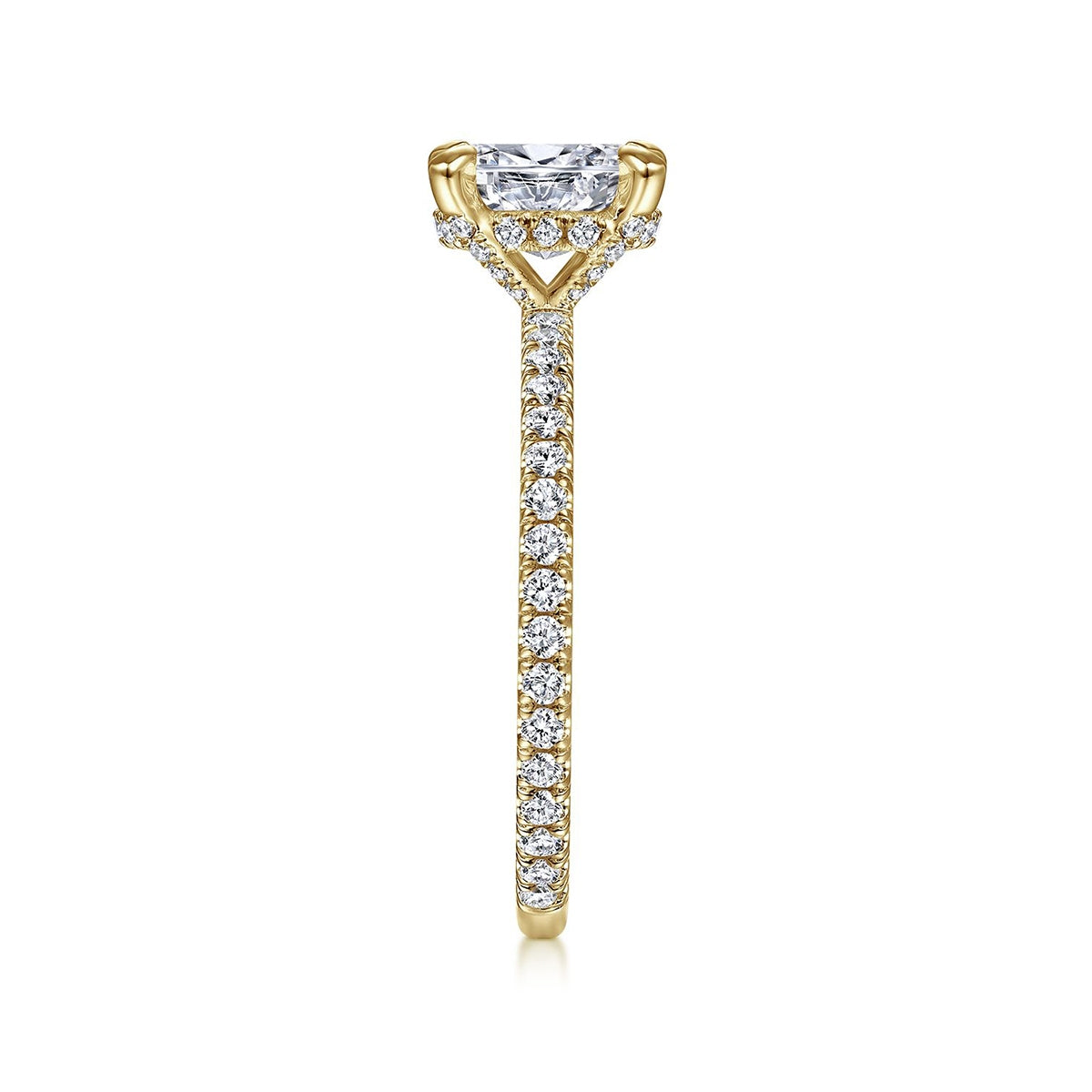 Gabriel & Co. 3/8 ct. tw. Diamond Hidden Halo Oval Semi-Mount Engagement Ring in 14K Yellow Gold side profile