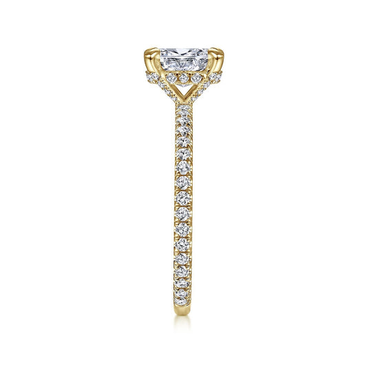 Gabriel & Co. 3/8 ct. tw. Diamond Hidden Halo Oval Semi-Mount Engagement Ring in 14K Yellow Gold side profile