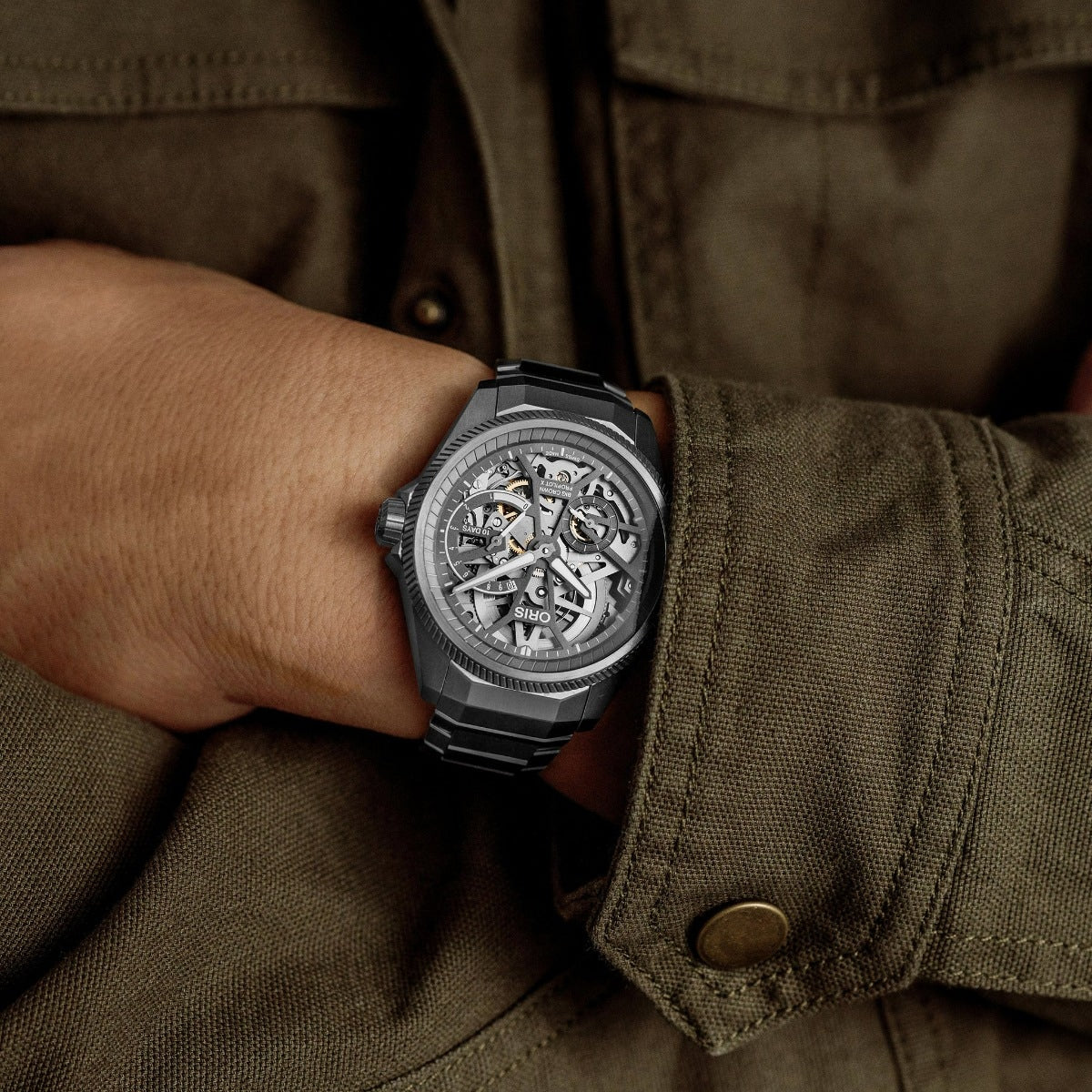 Oris Men's Big Crown ProPilot X Calibre 115 Automatic Titanium Watch with Open Aperture Dial & Case Back front view