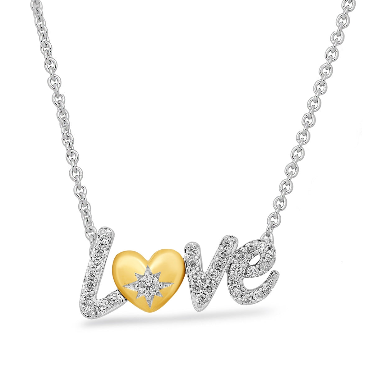 Hallmark 1/5 ct. tw. Diamond Love Necklace in Sterling Silver & 14K Yellow Gold