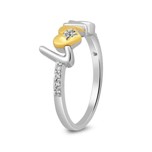 Hallmark 1/10 ct. tw. Diamond Love Ring in Sterling Silver & 14K Yellow Gold front view