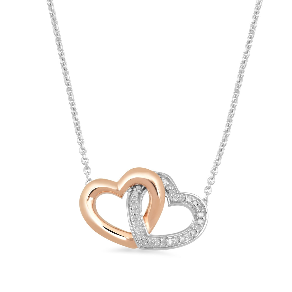 Hallmark Diamond Accent Double Heart Necklace in Sterling Silver & 10K Pink Gold