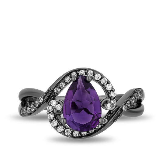 Enchanted Disney Ursula Amethyst & 1/5 ct. tw. Diamond Tentacle Ring in Black Rhodium Plated Sterling Silver full view