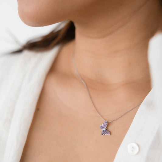 Amethyst Butterfly Pendant in Sterling Silver close-up detail