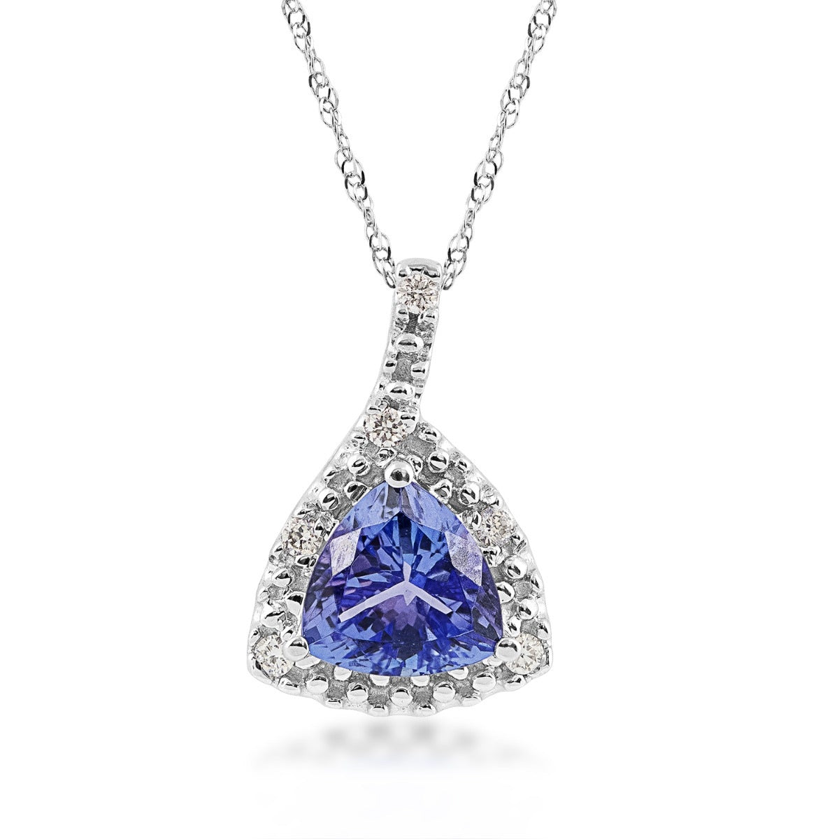 Trillion Tanzanite & 1/10 ct. tw. Diamond Halo Pendant in 14K White Gold