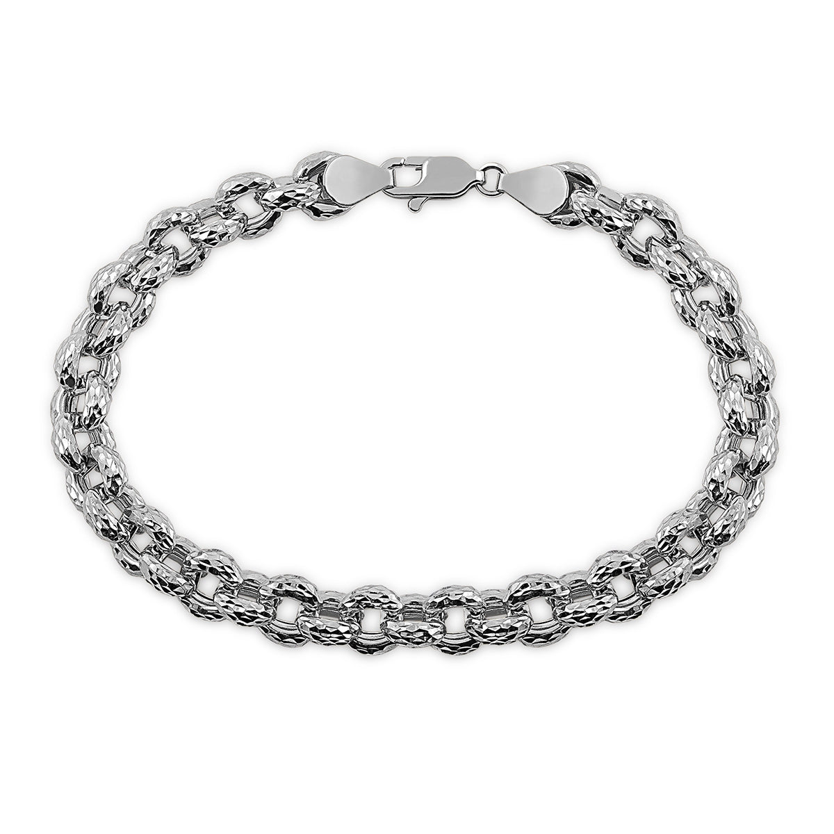 Diamond Cut Rolo Chain Bracelet in 14K White Gold
