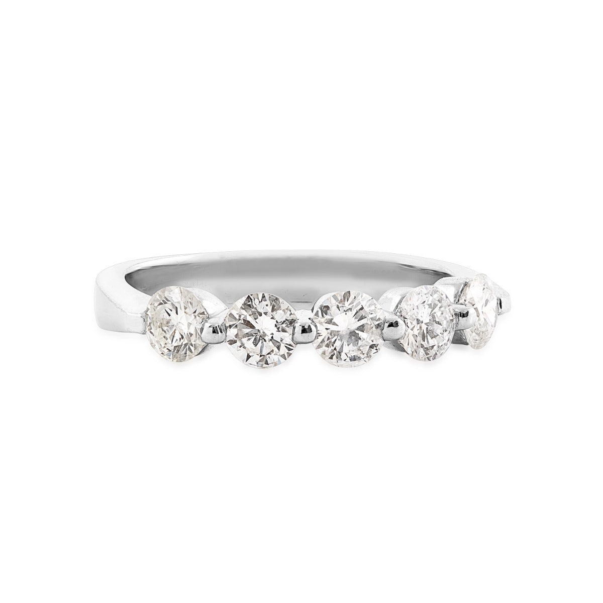 1 ct. tw. Round 5-Stone Diamond Anniversary Ring in 10K White Gold close-up detail (2)