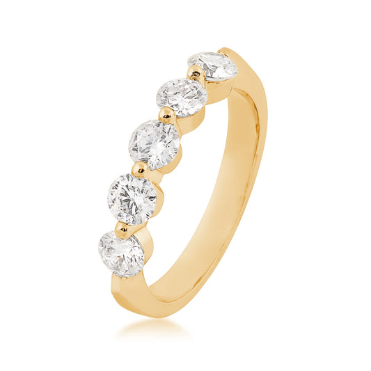 1 ct. tw. Round 5-Stone Diamond Anniversary Ring in 10K Yellow Gold front view