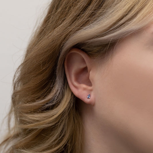 Pear Yogo Sapphire Earrings in 10K White Gold front view