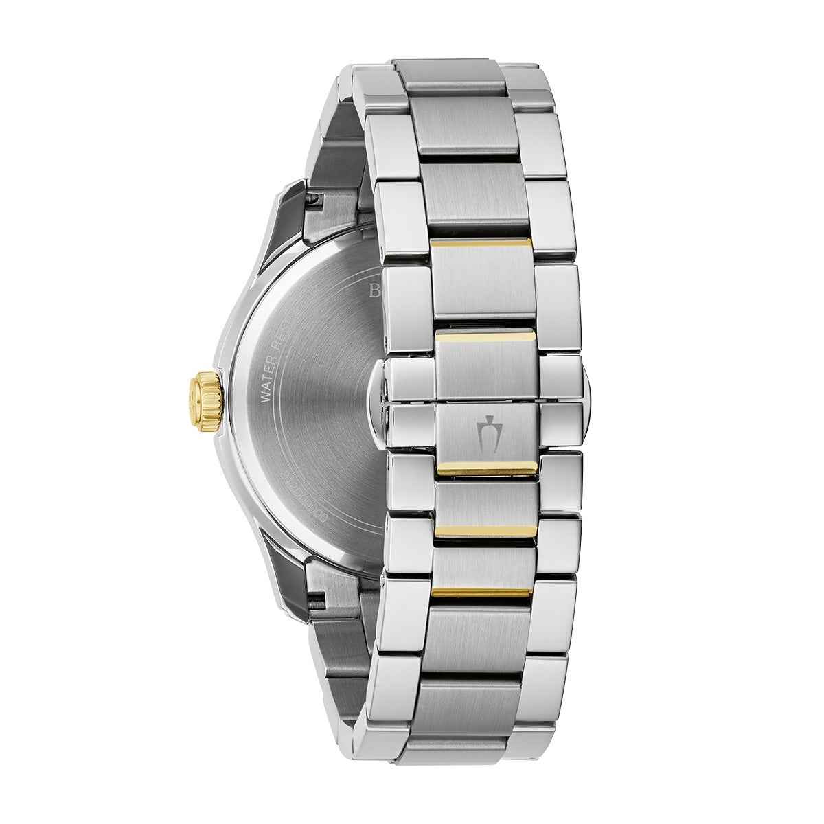 Bulova Men's Quartz Two-Tone Stainless Steel Watch with Silver Dial close-up detail