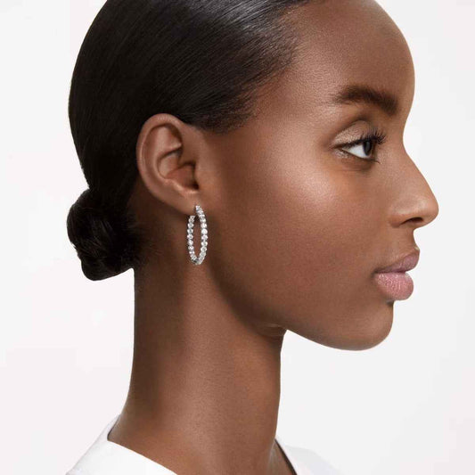 Swarovski Matrix Round White Crystal Inside Out Hoop Earrings in White Rhodium Plating front view