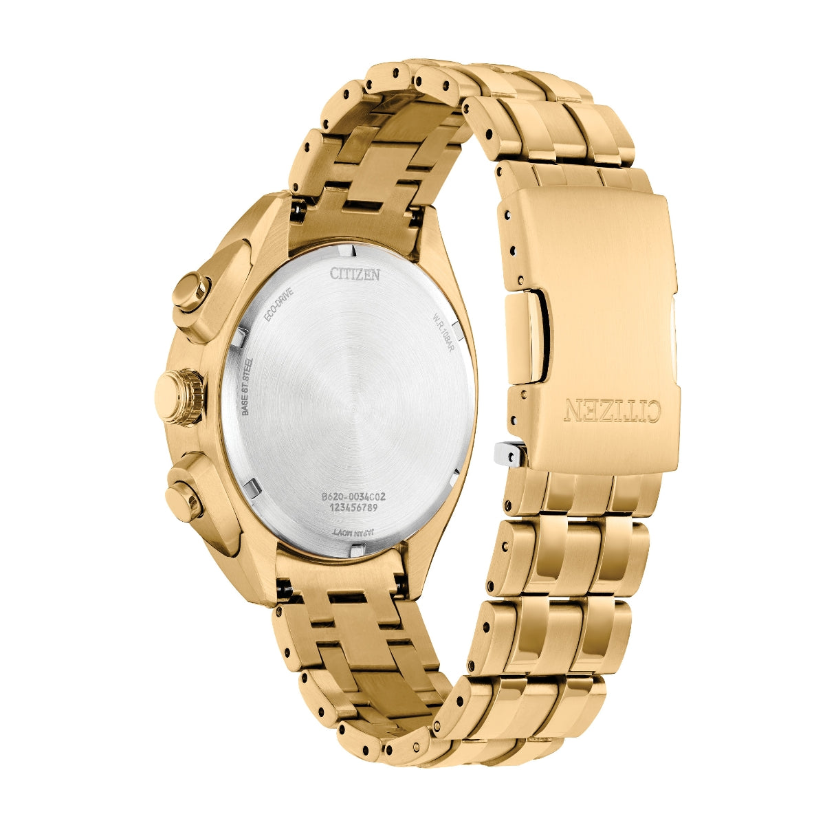 Citizen Men's Sport Luxury Carson Gold-Tone Stainless Steel Watch with Green Dial close-up detail