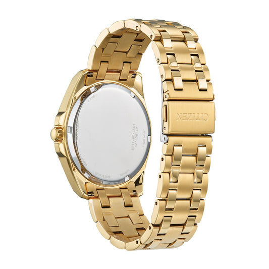 Citizen Men's Peyten Gold-Tone Stainless Steel Watch with Blue Dial close-up detail