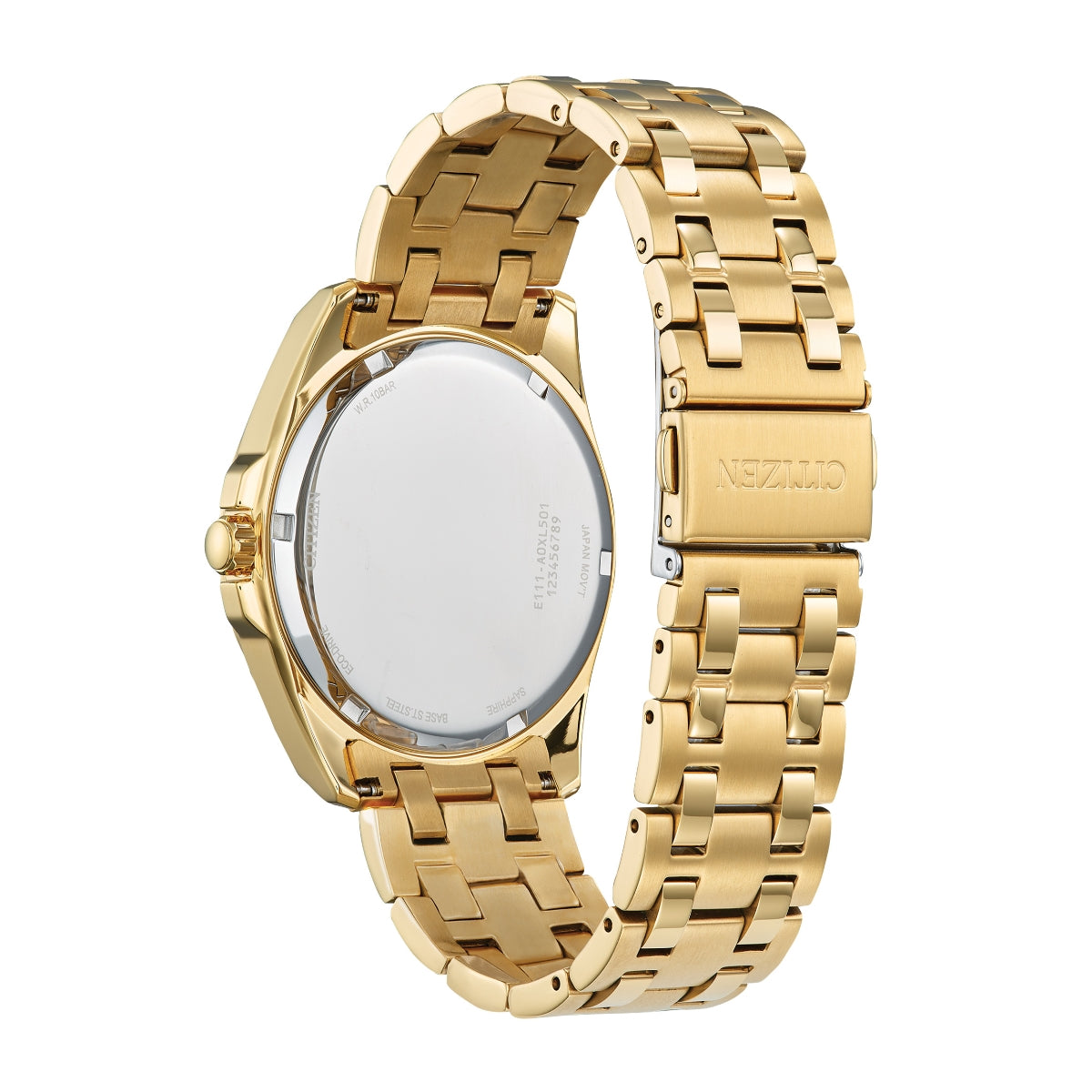 Citizen Men's Peyten Gold-Tone Stainless Steel Watch with Blue Dial close-up detail