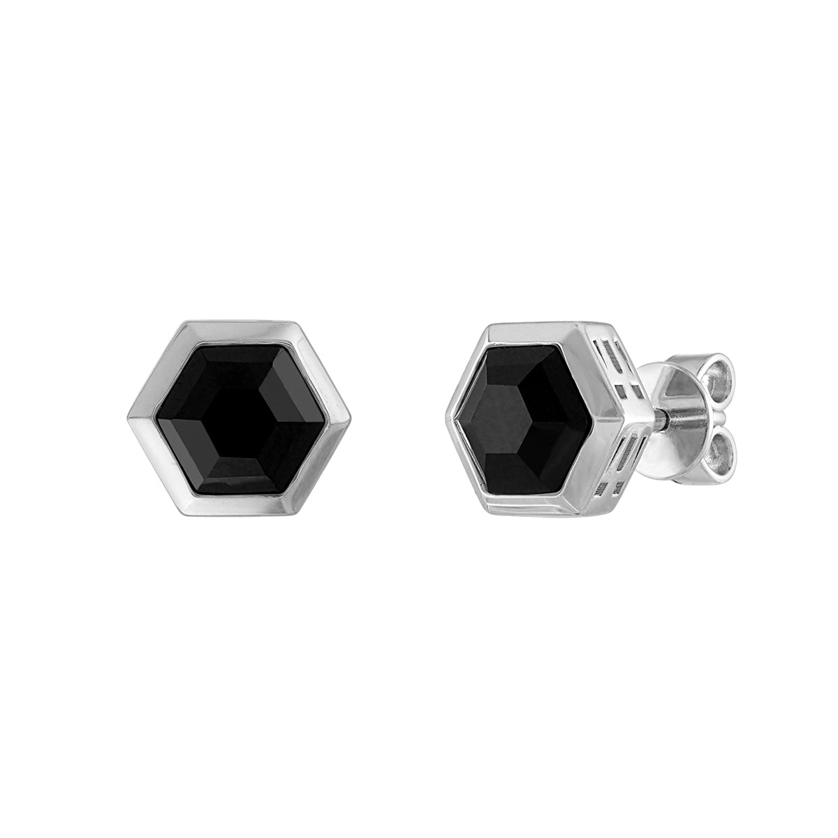Bulova Men's Hexagon Black Spinel Stud Earrings in Sterling Silver