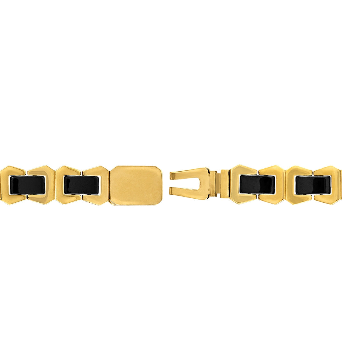 Bulova Men's Black Ceramic Link Bracelet in Gold-Tone Ion Plated Stainless Steel front view