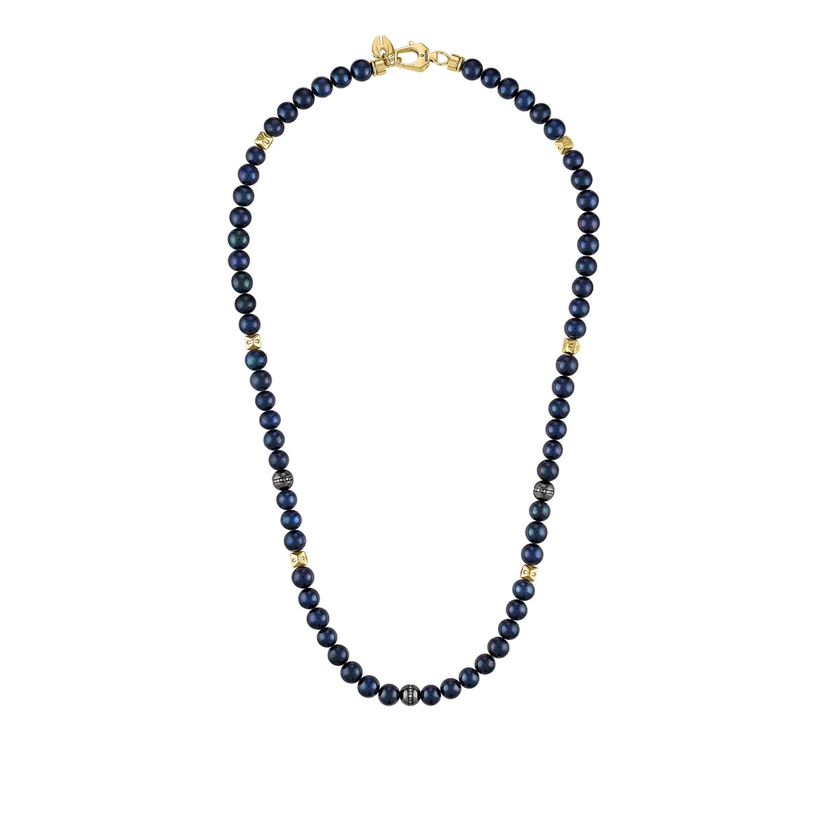 Bulova Men's Cultured Freshwater Navy Pearl & 1/4 ct. tw. Diamond Necklace in 14K Yellow Gold Plated Sterling front view