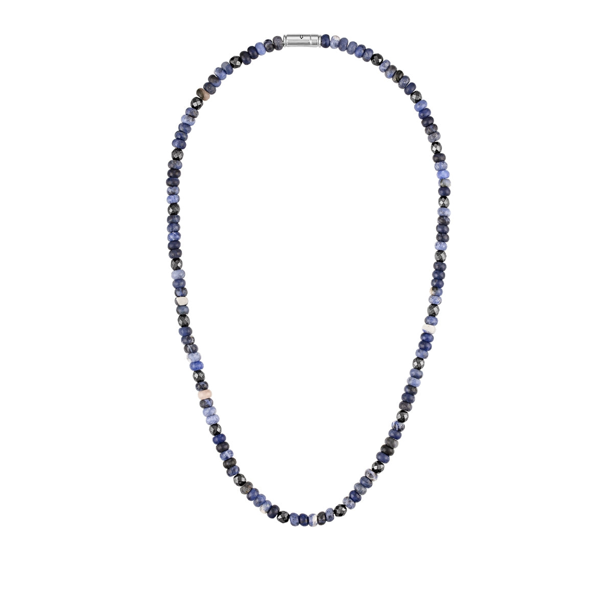 Bulova Men's Sodalite & Hematite Bead Necklace in Rhodium Plated Sterling Silver front view