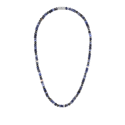 Bulova Men's Sodalite & Hematite Bead Necklace in Rhodium Plated Sterling Silver front view