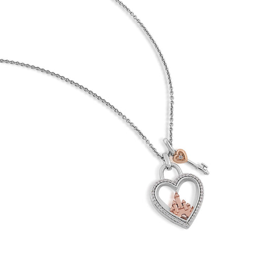 Enchanted Disney 1/6 ct. tw. Diamond 100th Anniversary Heart & Key Pendant with Quartz Lens in Sterling Silver front view