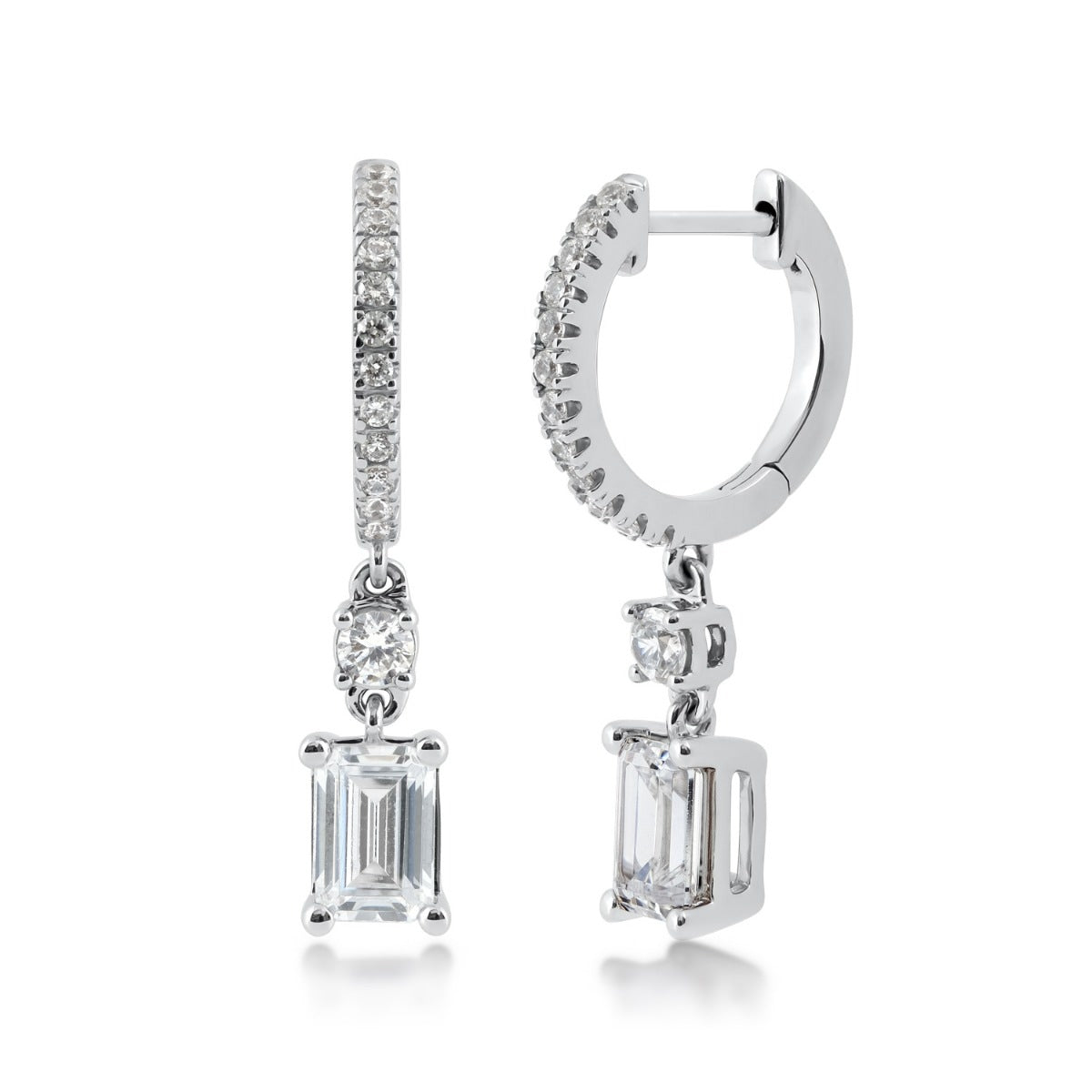 Adamante 1-3/4 ct. tw. Lab-Grown Emerald Cut Diamond Dangle Hoop Earrings in 14K White Gold
