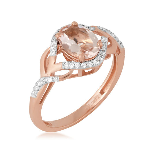 Kallati Oval Morganite & 1/7 ct. tw. Diamond Crossover Ring in 14K Pink Gold front view