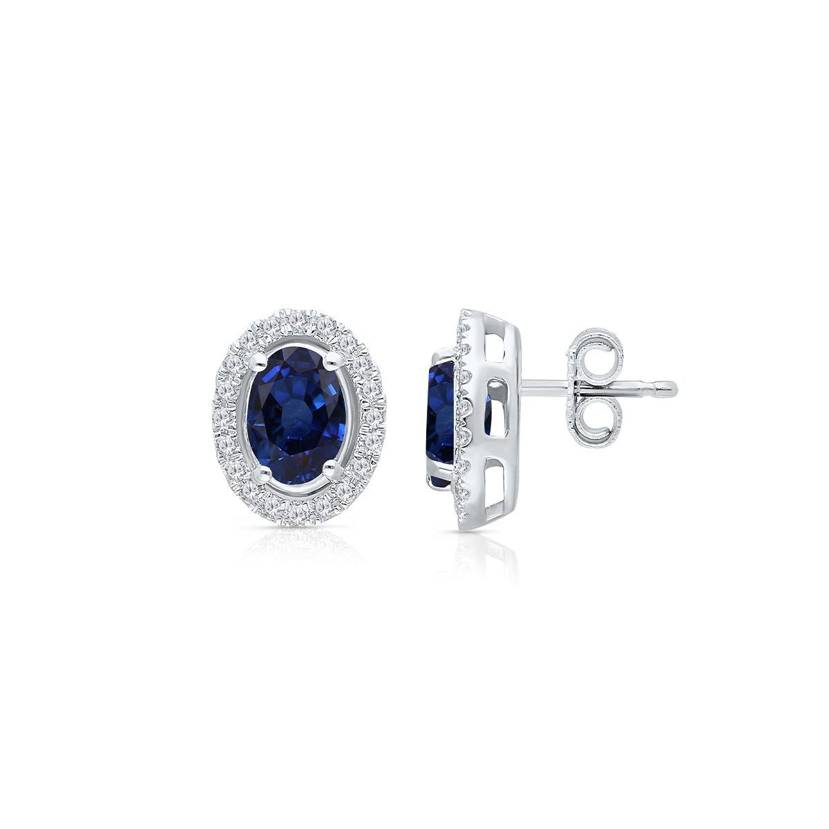 Kallati Oval Sapphire & 1/7 ct. tw. Diamond Halo Earrings in 14K White Gold