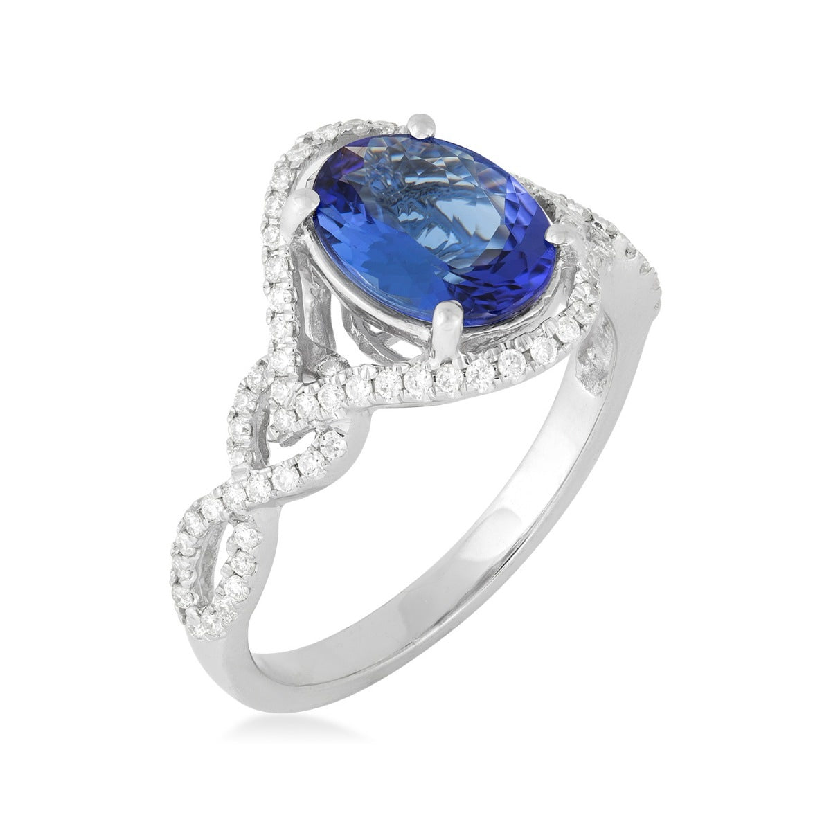 Kallati Oval Tanzanite & 1/3 ct. tw. Diamond Twist Ring in 14K White Gold front view