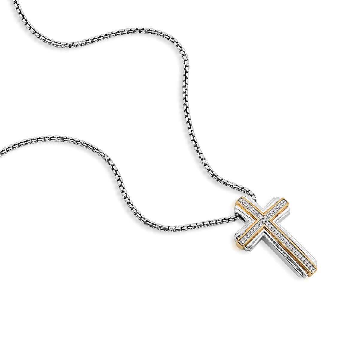 1/5 ct. tw. Men's Diamond Cross Pendant in Sterling Silver & 10K Yellow Gold front view
