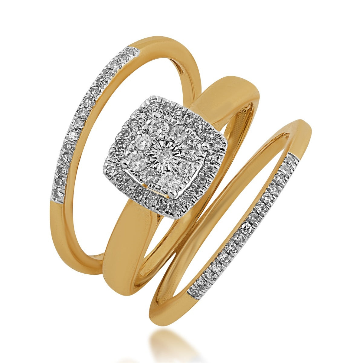 Fairytale Diamonds 1/4 ct. tw. Diamond Cushion-Shaped Cluster Wedding Set with Miracle Plate in 10K Yellow close-up detail