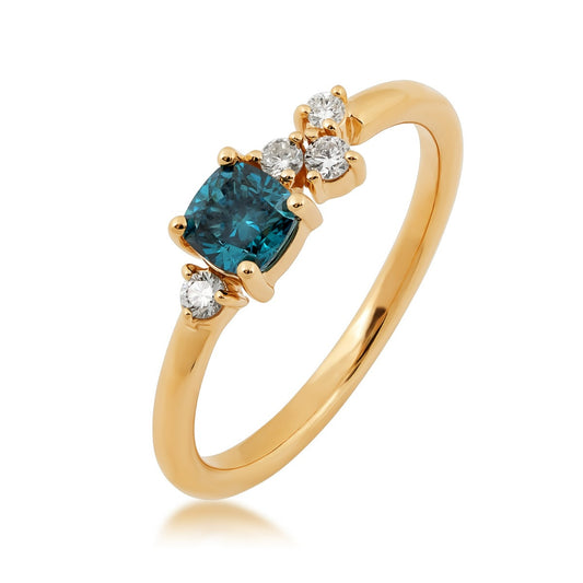 1/2 ct. tw. Cushion Treated Blue Diamond Ring in 14K Yellow Gold front view