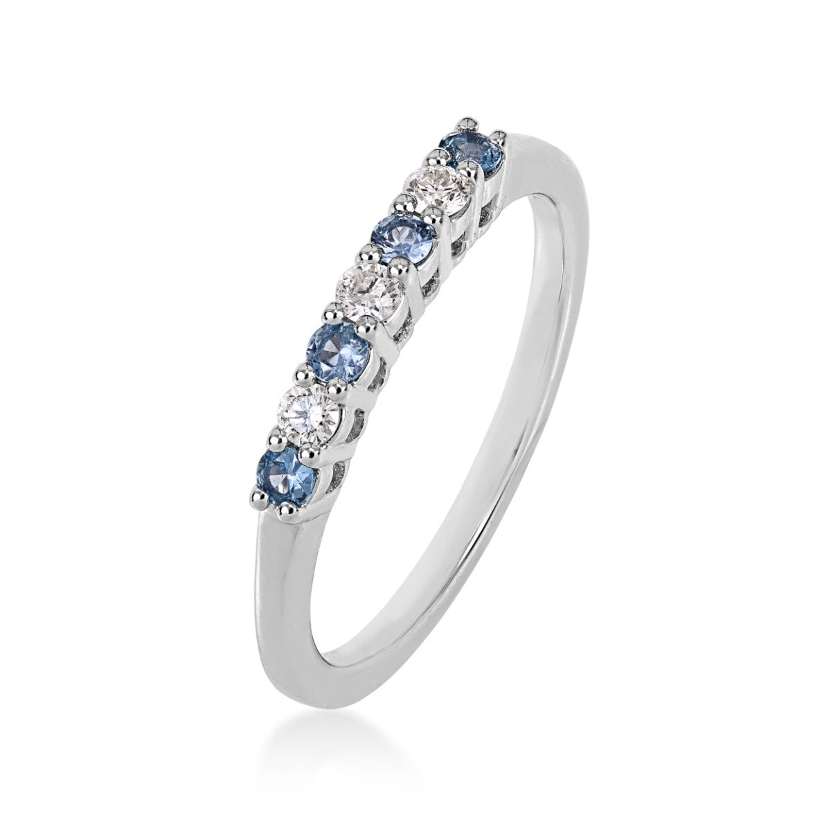 Yogo Sapphire & 1/8 ct. tw. Diamond 7-Stone Band in 14K White Gold front view