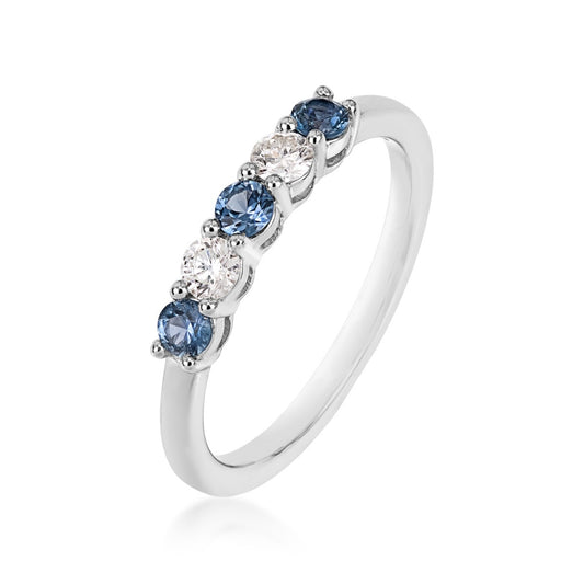 Yogo Sapphire & 1/5 ct. tw. Diamond 5-Stone Band in 14K White Gold front view