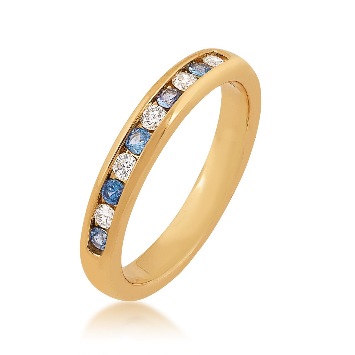 Yogo Sapphire & 1/5 ct. tw. Diamond Channel Set Ring in 14K Yellow Gold front view