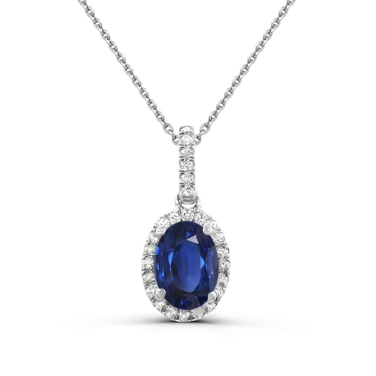 Oval Sapphire & 1/8 ct. tw. Diamond Halo Pendant in 14K White Gold