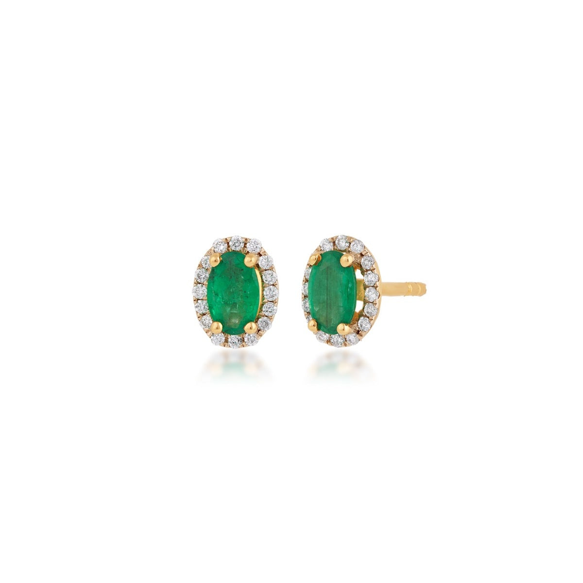 Oval Emerald & 1/10 ct. tw. Diamond Halo Earrings in 14K Yellow Gold