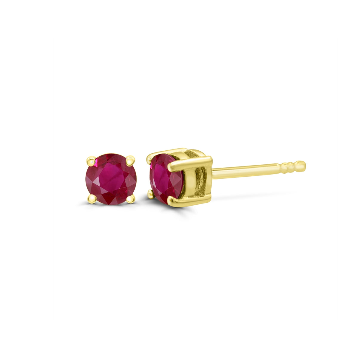 4mm Round Ruby Solitaire Earrings in 14K Yellow Gold
