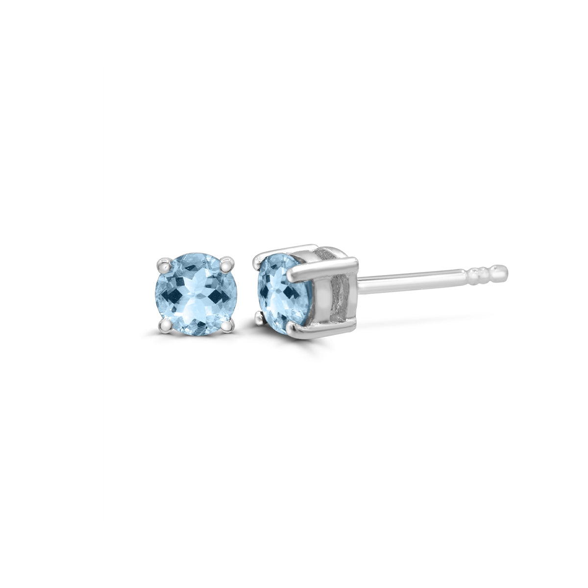 4mm Round Aquamarine Solitaire Earrings in 14K White Gold