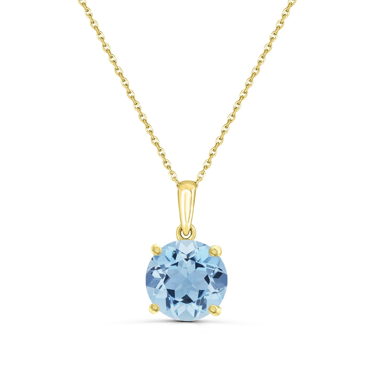 5mm Round Aquamarine Solitaire Pendant in 14K Yellow Gold