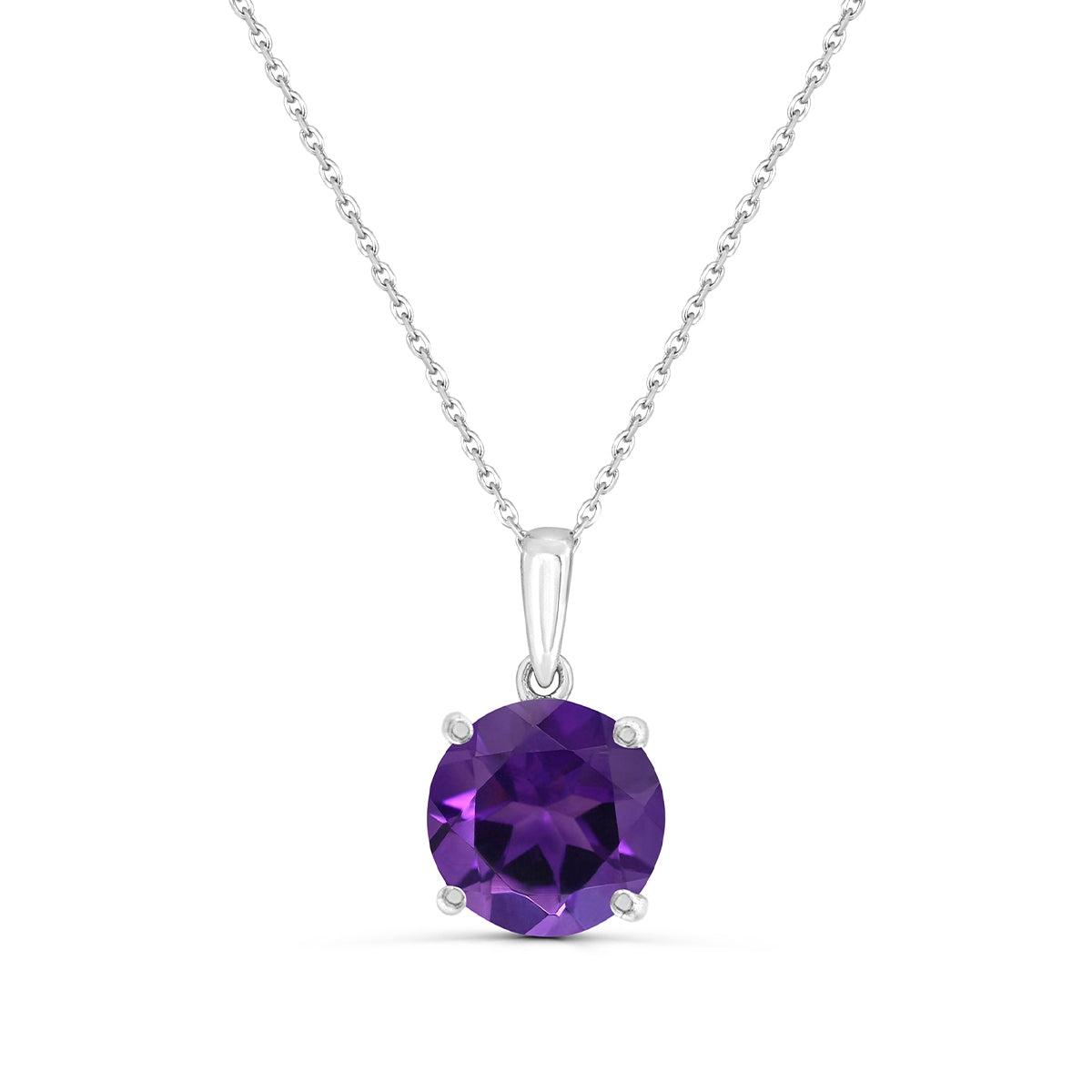 6mm Round Amethyst Solitaire Pendant in 14K White Gold