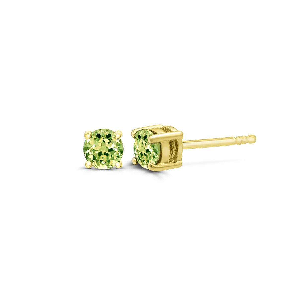 5mm Round Peridot Solitaire Earrings in 14K Yellow Gold