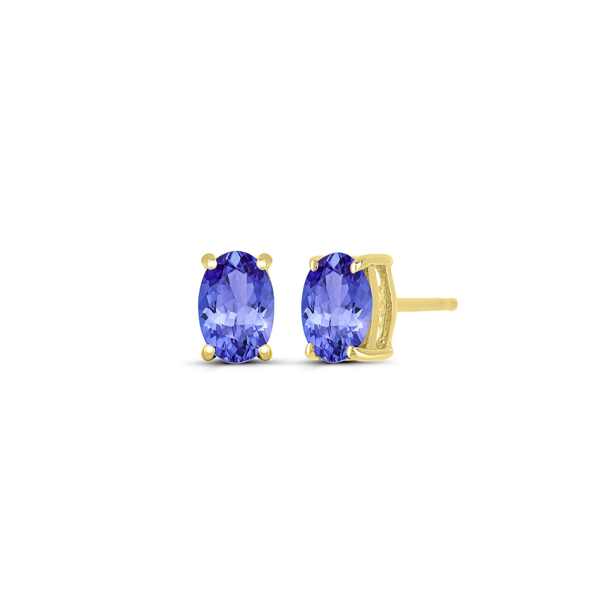 Oval Tanzanite Solitaire Earrings in 14K Yellow Gold
