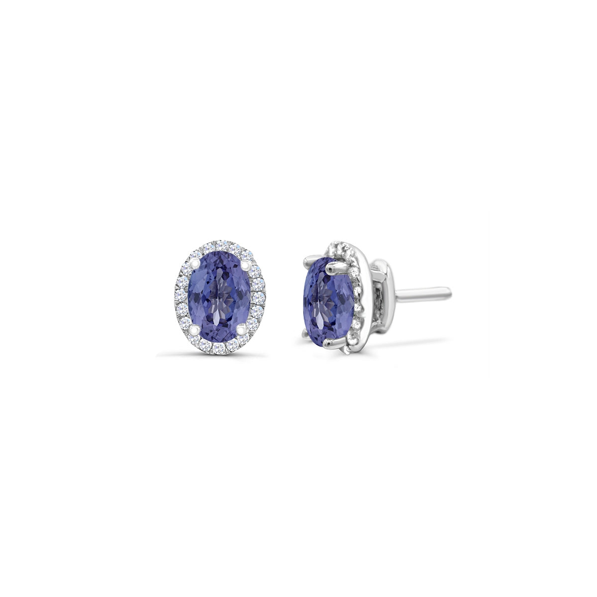 Oval Tanzanite & 1/8 ct. tw. Diamond Halo Earrings in 14K White Gold (2)