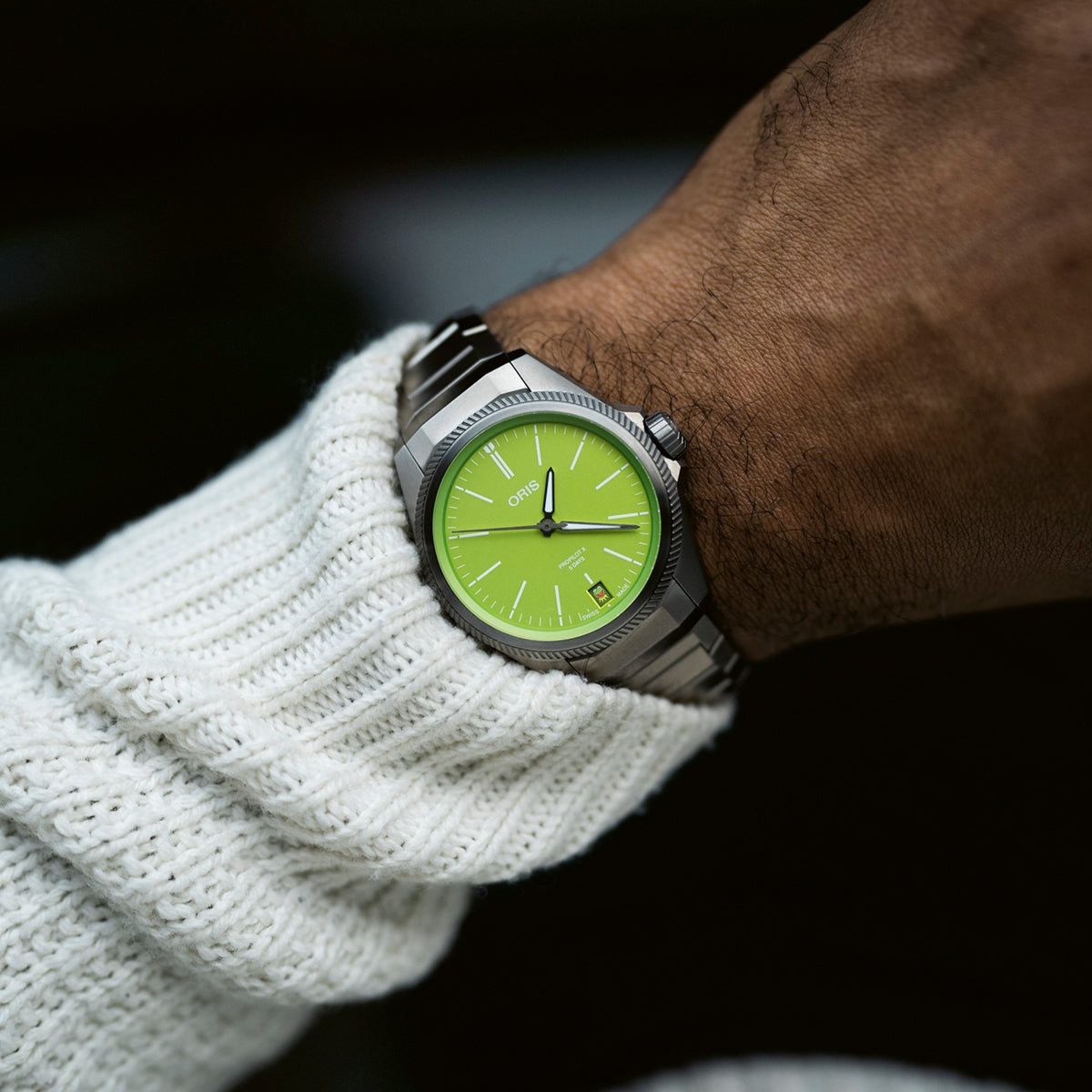 Oris Men's ProPilot & Kermit the Frog Automatic Titanium Watch with Green Dial side profile