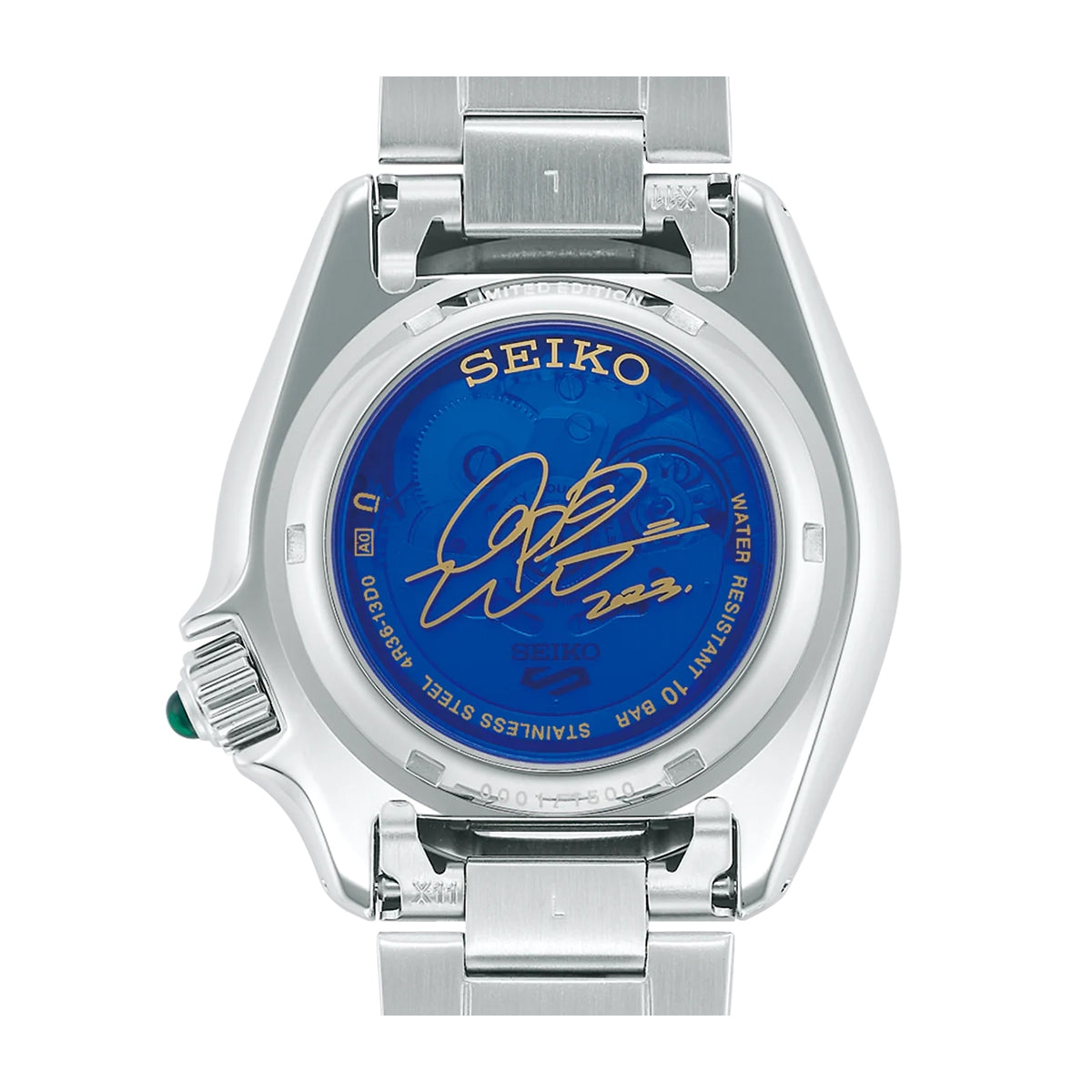 Seiko Men's 5 Sports Coin Parking Delivery Automatic White & Gold-Tone Stainless Steel Watch with Blue Dial front view
